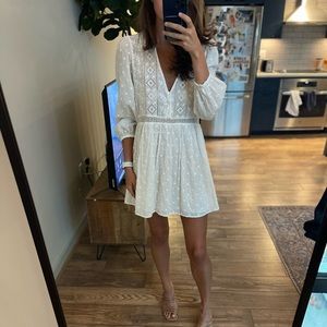 Zara White Eyelet Embroidered Babydoll Long Sleeve Dress - Size XS